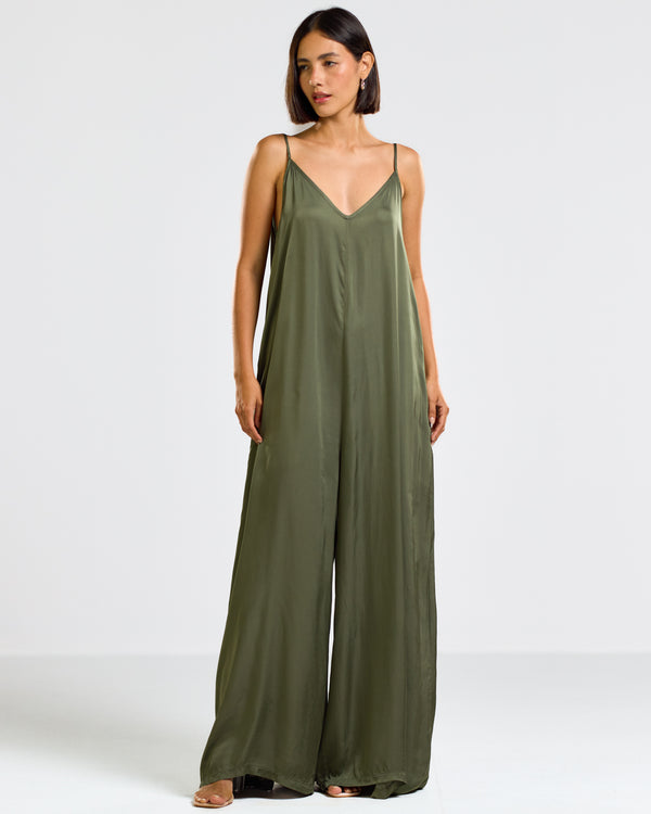 Eliza Satin Jumpsuit | Forest Green