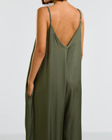 Eliza Satin Jumpsuit | Khaki