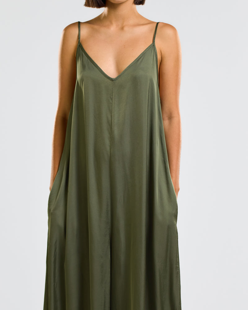 Eliza Satin Jumpsuit | Khaki