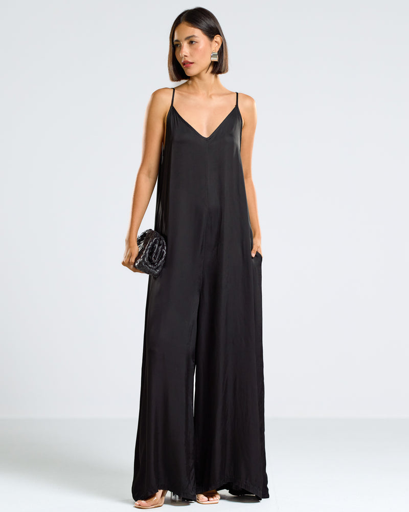 Eliza Satin Jumpsuit | Black