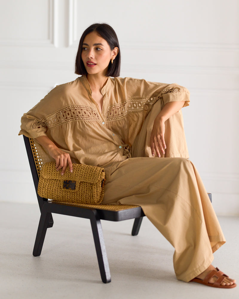 NEW | Gemma Wide Leg Trousers | Camel | 100% Cotton