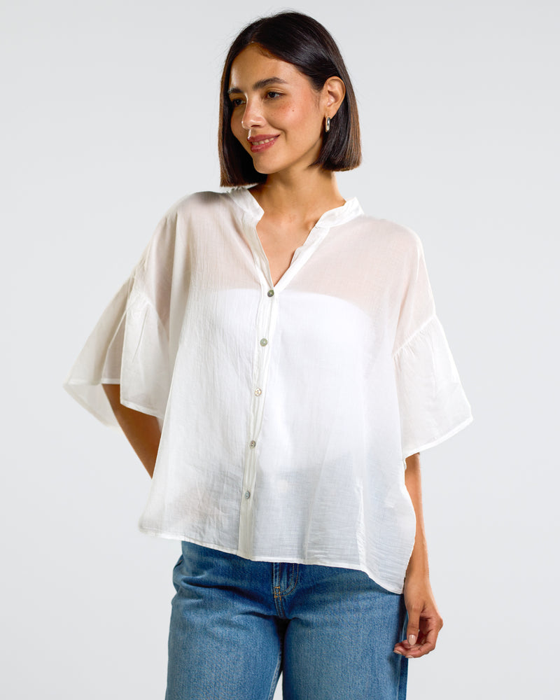 NEW | Gemma Frill Blouse | Ivory | 100% Cotton