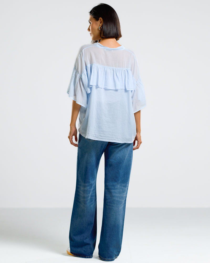 NEW | Gemma Frill Blouse | Light Blue | 100% Cotton