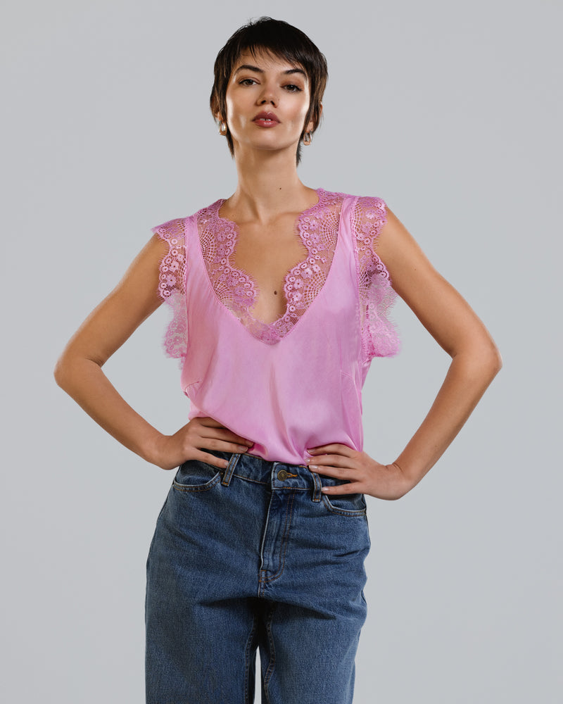 Lace Trim Vest | Light Pink