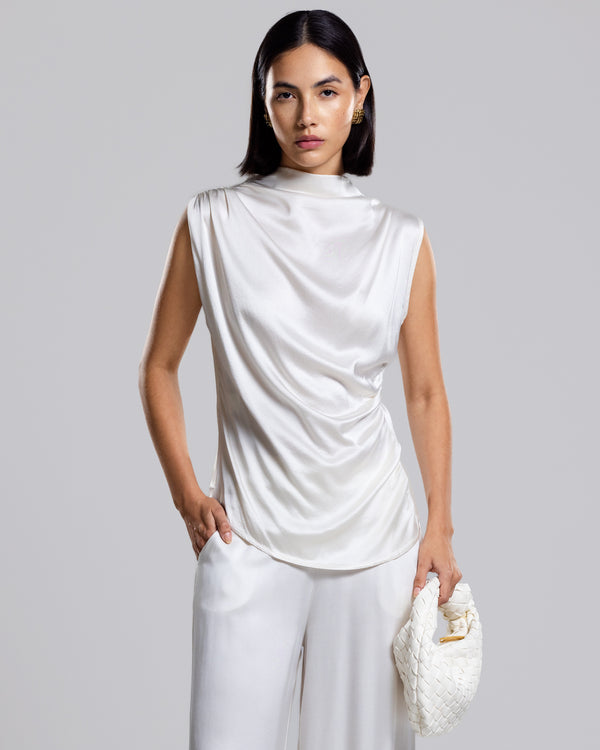 Allegra Draped Satin Top | Ivory