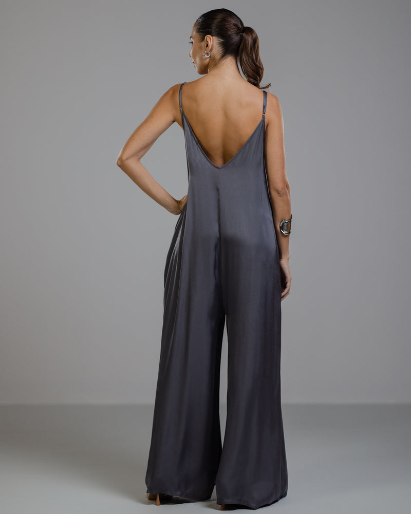 Grey satin jumpsuit online