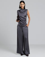 Allegra Draped Satin Top | Charcoal