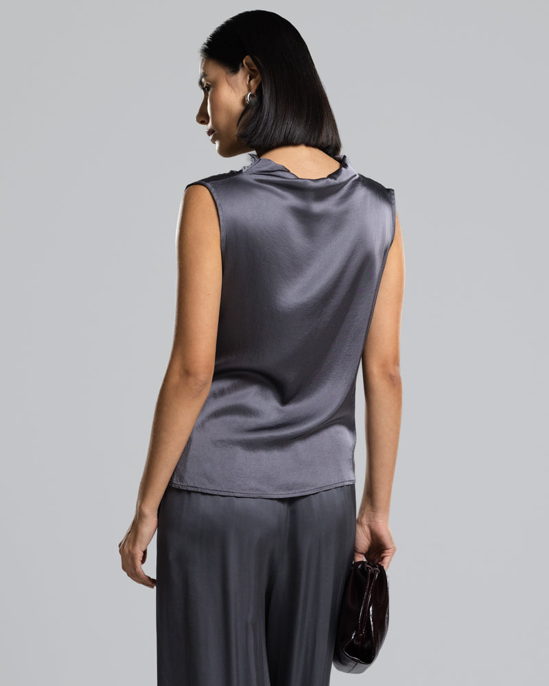 Allegra Draped Satin Top | Charcoal