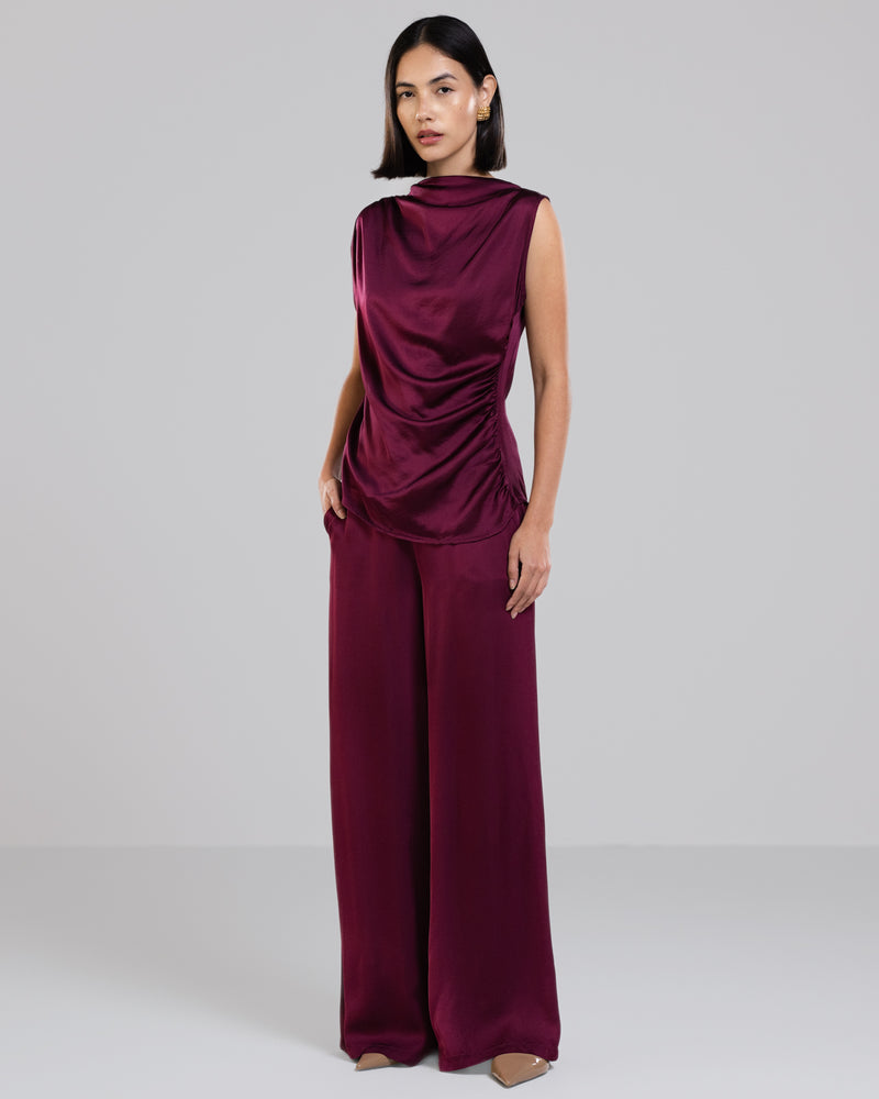 Allegra Draped Satin Top | Burgundy