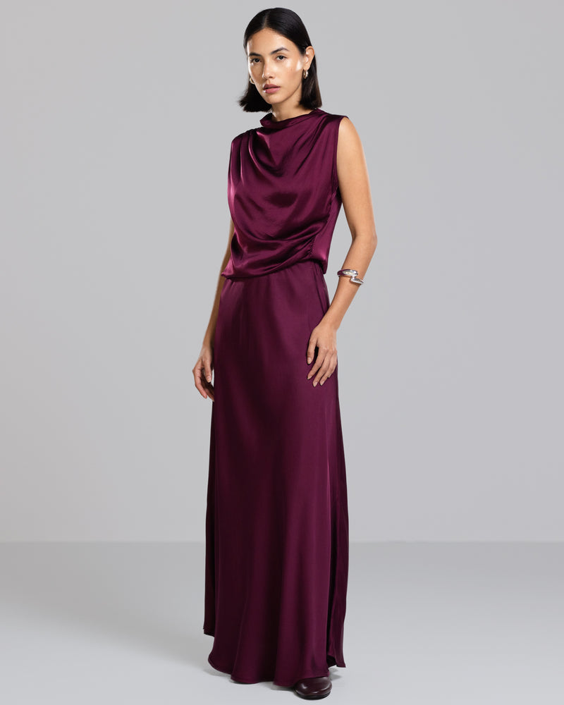 Camilla Bias Satin Skirt | Burgundy