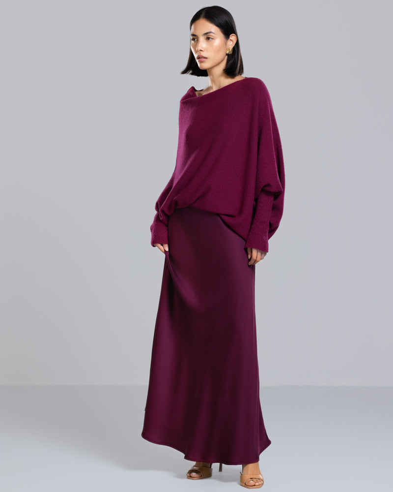 Camilla Bias Satin Skirt | Burgundy