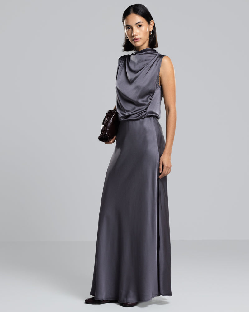 Camilla Bias Satin Skirt | Charcoal