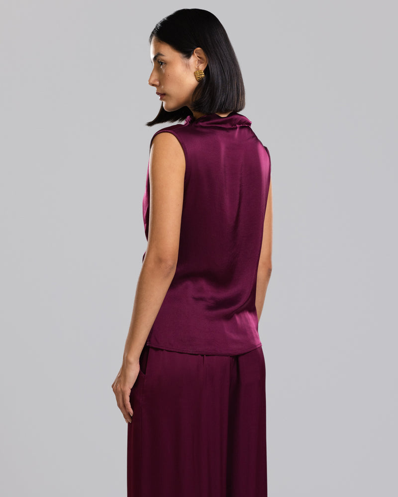 Allegra Draped Satin Top | Burgundy