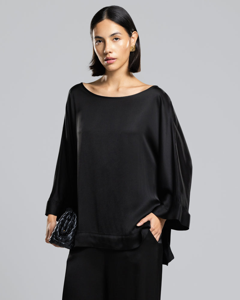 Aurelie Satin Top | Black