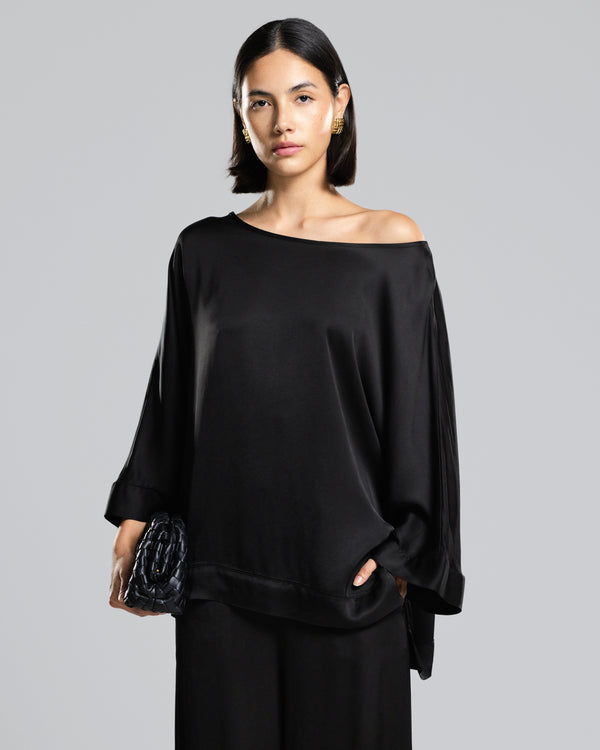 Aurelie Satin Top | Black