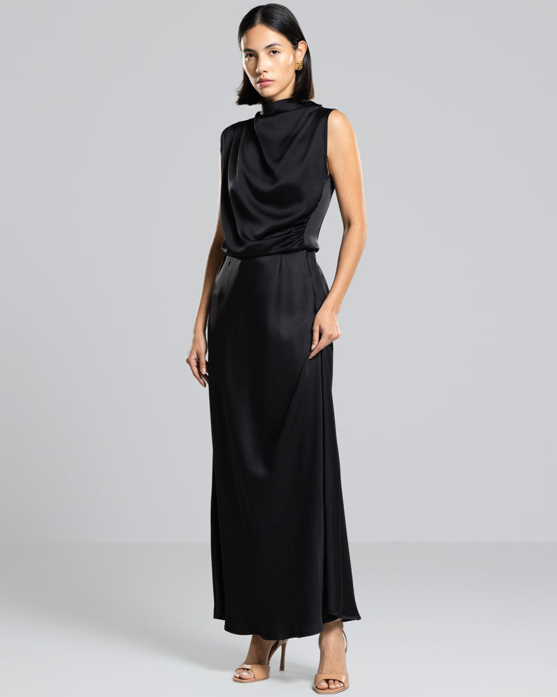 Camilla Bias Satin Skirt | Black