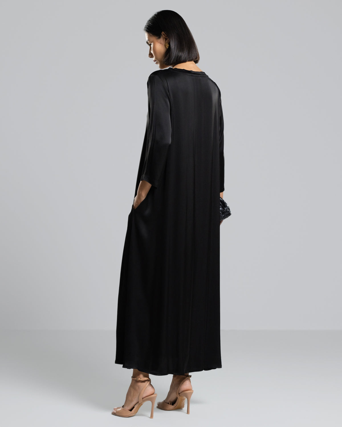 heve♡Satin Dress Tuck SK　black Dahlia Satin Dress | Black – JAKI