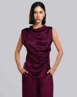 Allegra Draped Satin Top | Burgundy