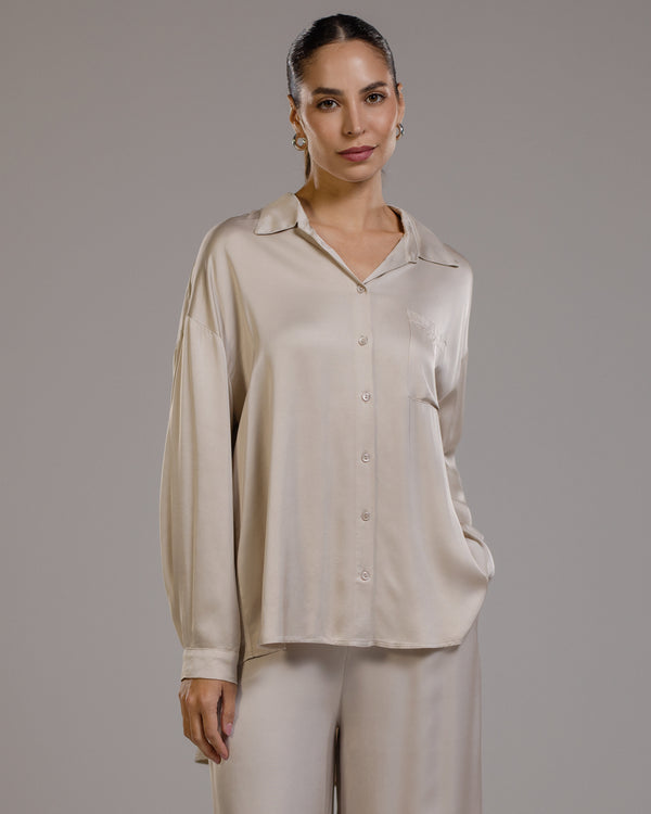 Kailin Satin Shirt | Light Beige