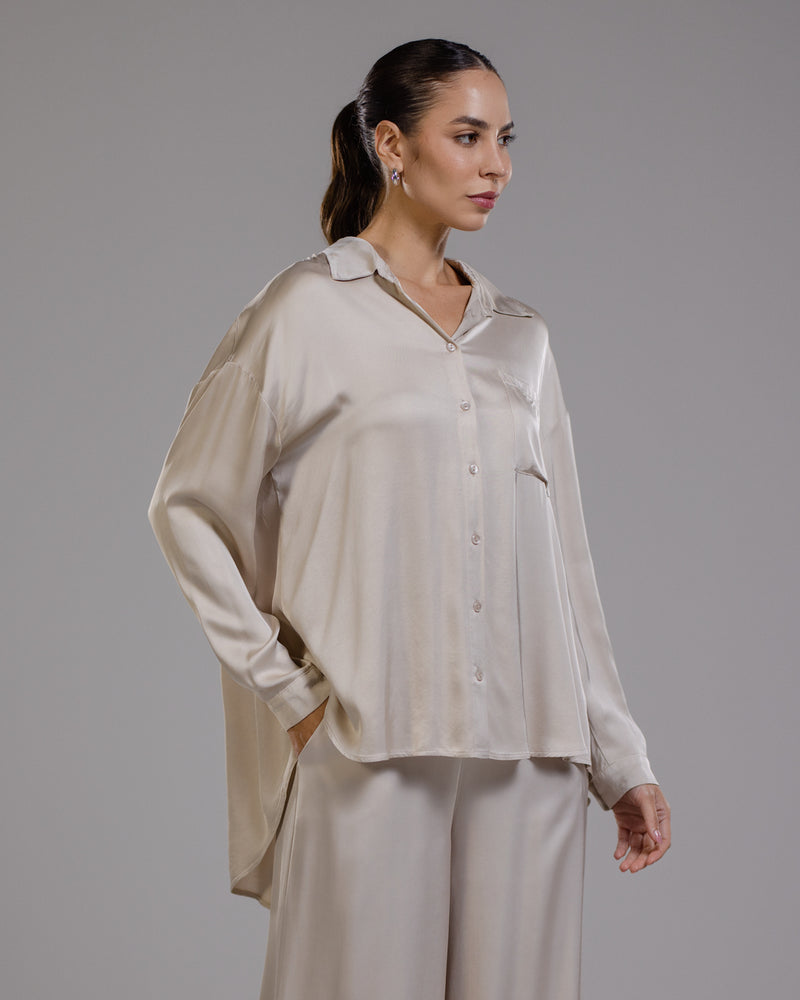 Kailin Satin Shirt | Light Beige