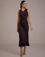 Sabrina Sleeveless Satin Dress | Espresso Brown