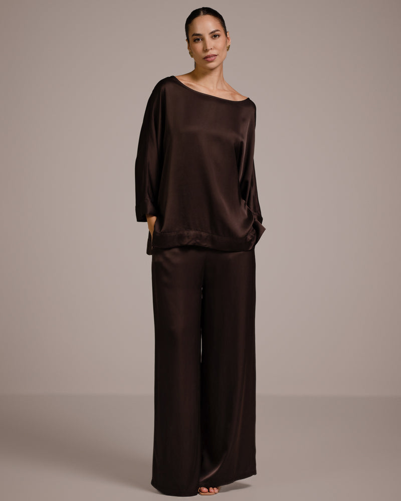 Cole Satin Trousers | Espresso Brown