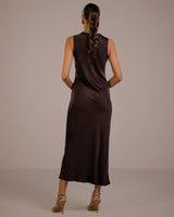 Sabrina Sleeveless Satin Dress | Espresso Brown