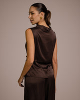 Allegra Draped Satin Top | Espresso Brown