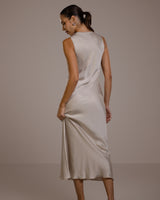 PRE-ORDER | Sabrina Sleeveless Satin Dress | Light Beige