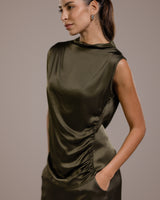 Allegra Draped Satin Top | Khaki