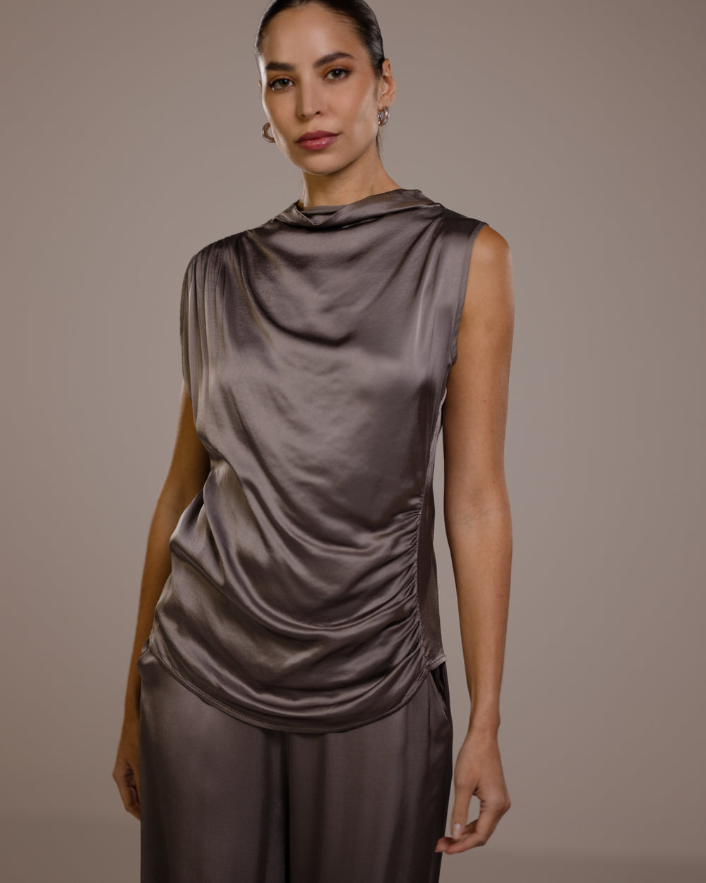 Allegra Draped Satin Top | Mink – JAKI