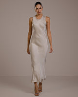 PRE-ORDER | Sabrina Sleeveless Satin Dress | Light Beige