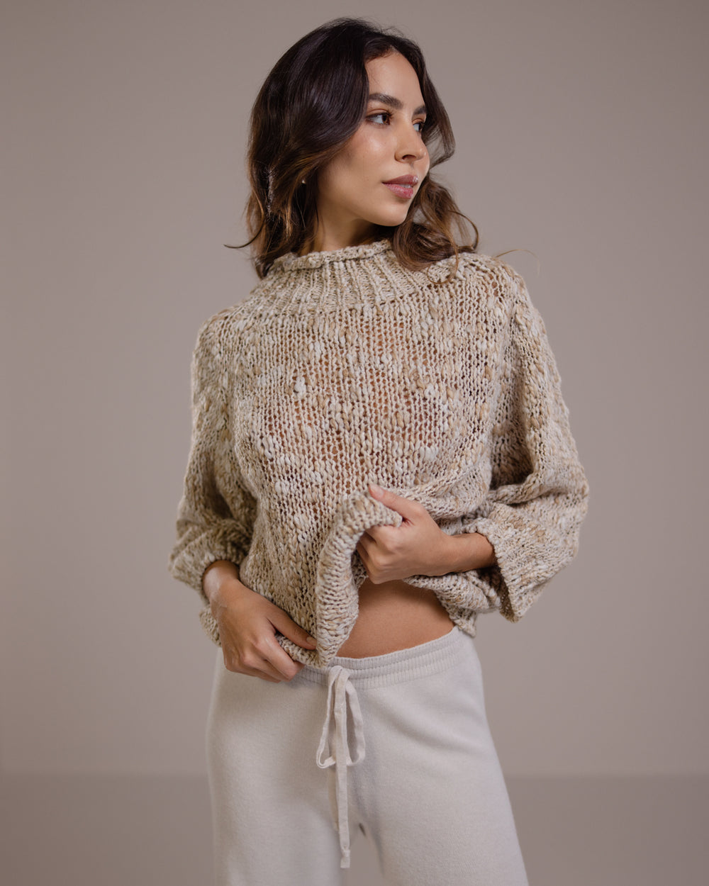 Mabel Mockneck Sweater | Light Beige | Wool Blend – JAKI