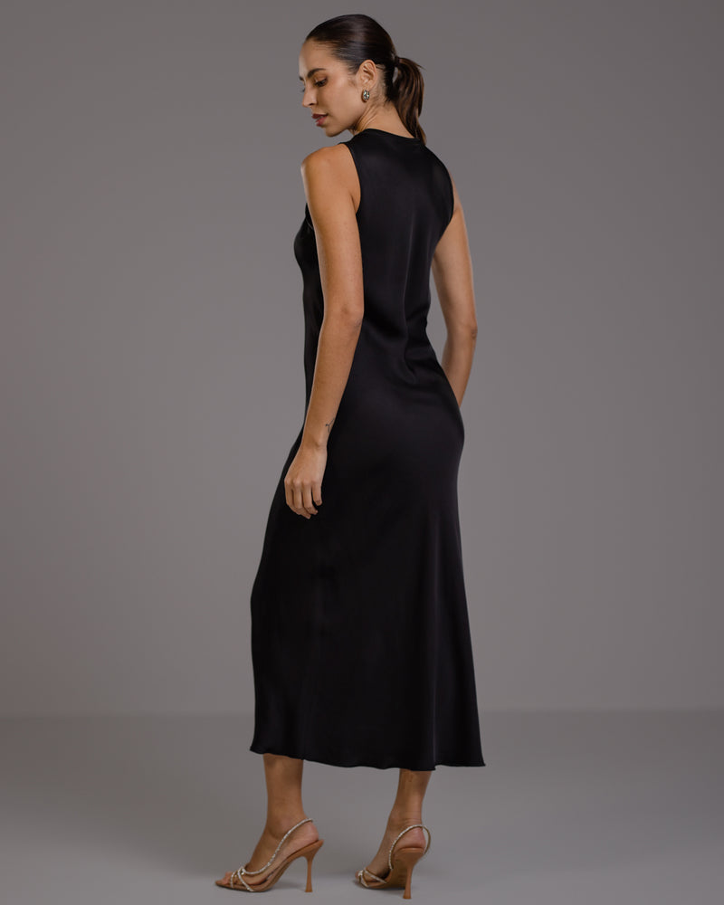 Sabrina Sleeveless Satin Dress | Black