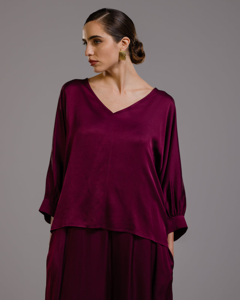 Eliza Satin Blouse | Burgundy