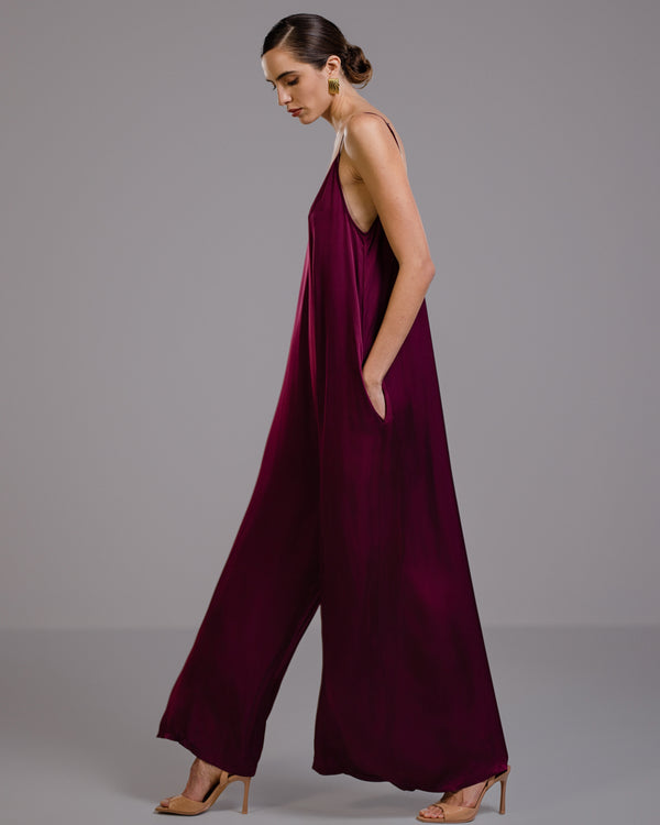 Audrey Satin Jumpsuit | Burgundy