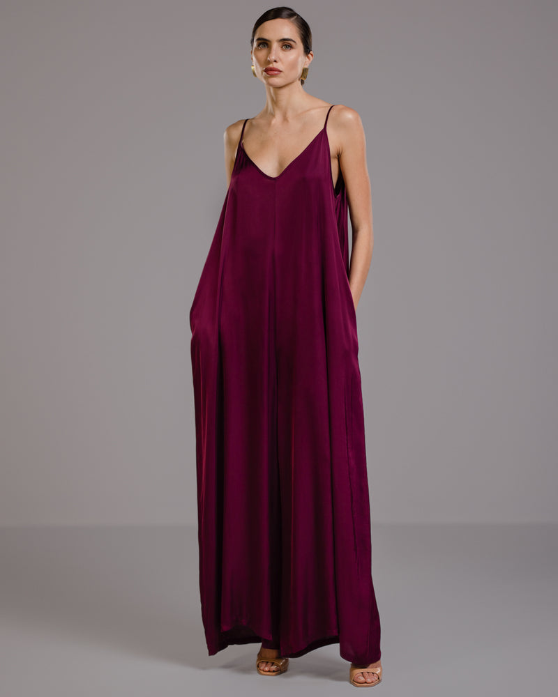 Eliza Satin Jumpsuit | Burgundy