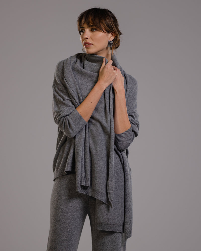 Freya Shawl | Grey Melange | Wool-Cashmere Blend