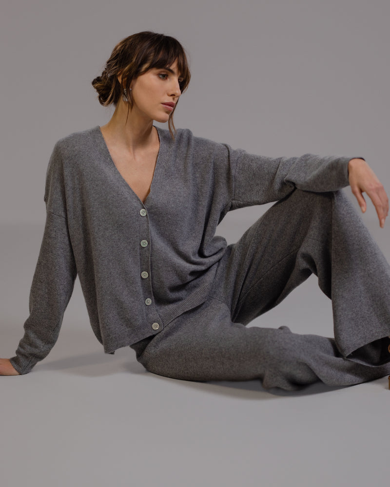 Bonnie Button Up Cardigan | Grey Melange | Cashmere-Wool Blend