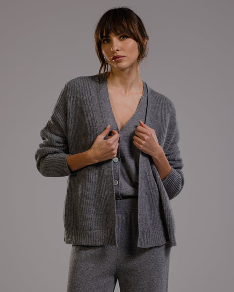 Joyce Open Cardigan | Grey Melange | Cashmere-Wool Blend – JAKI