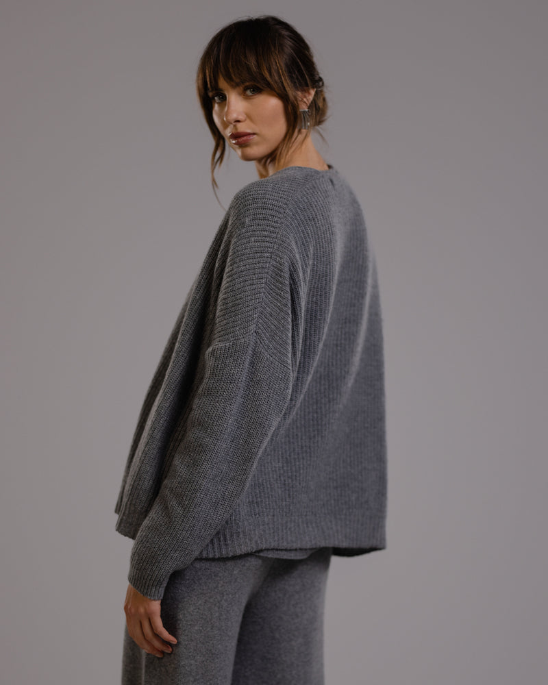 Joyce Open Cardigan | Grey Melange | Cashmere-Wool Blend