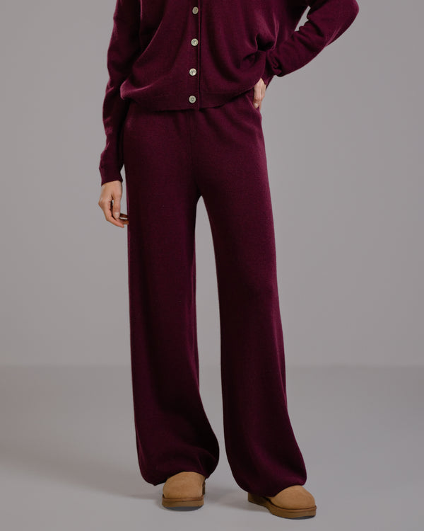 Isla Elastic Waist Pants | Burgundy | Cashmere-Wool Blend