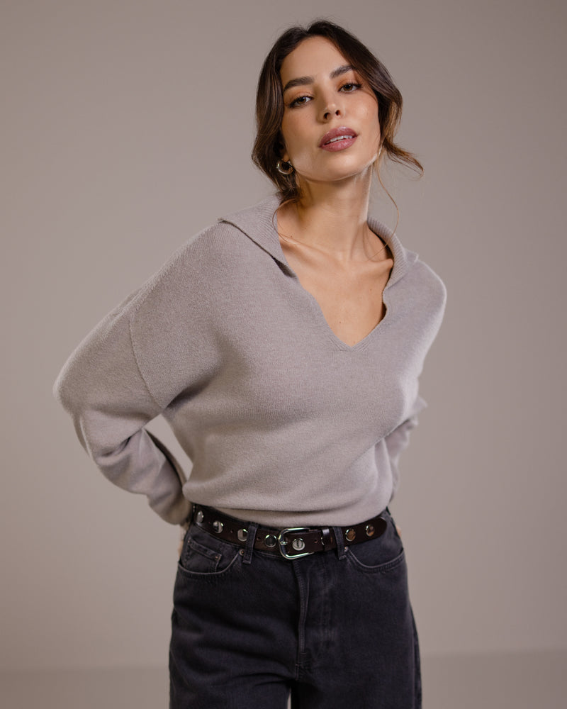 Celeste Open Collar Sweater | Mocha