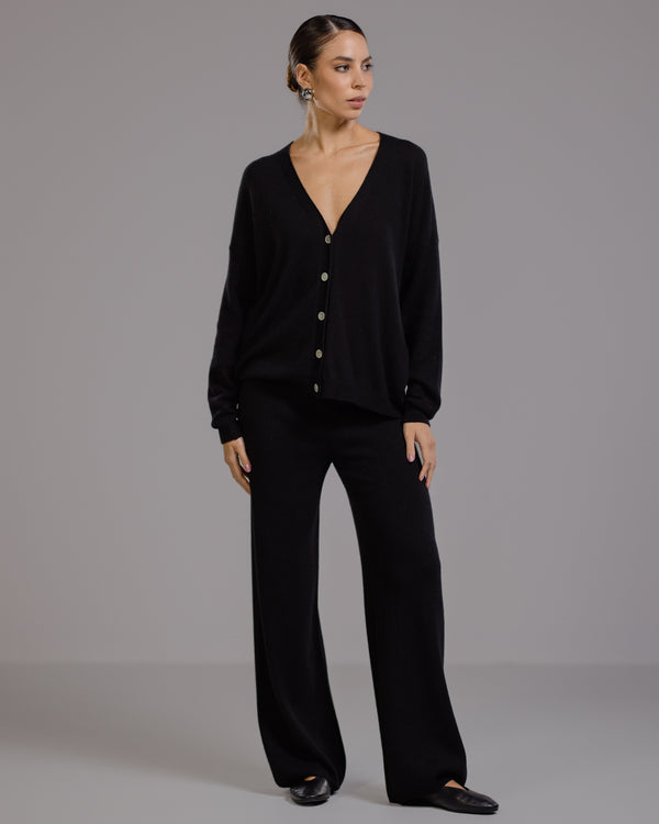 Isla Elastic Waist Pants | Black | Cashmere-Wool Blend