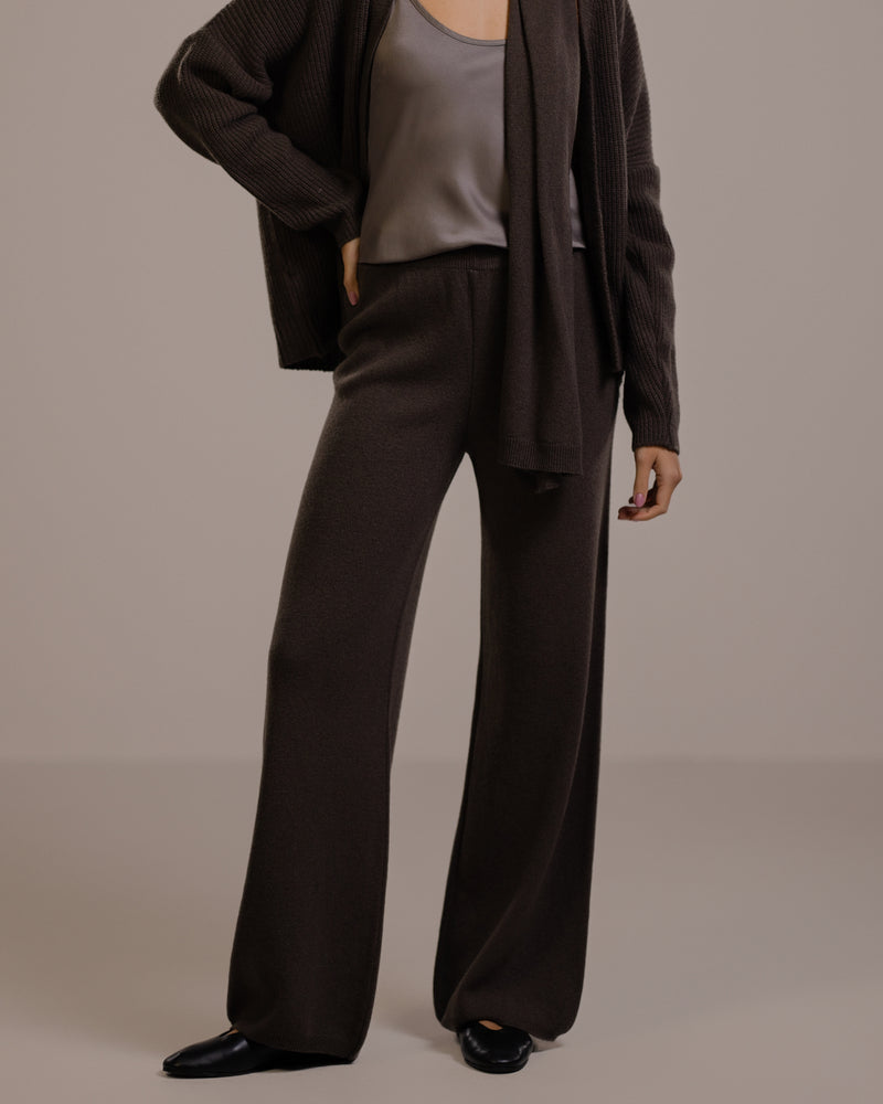 Isla Elastic Waist Pants | Espresso Brown | Cashmere-Wool Blend