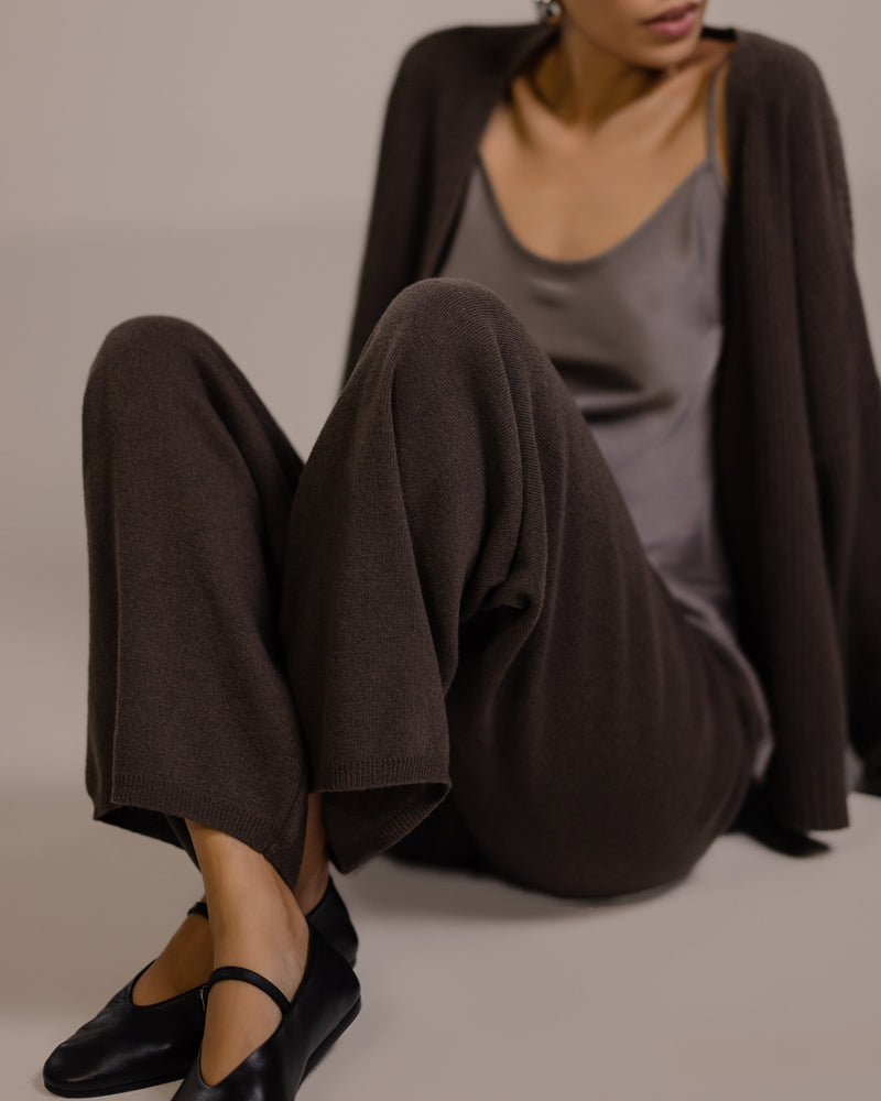 Isla Elastic Waist Pants | Espresso Brown | Cashmere-Wool Blend