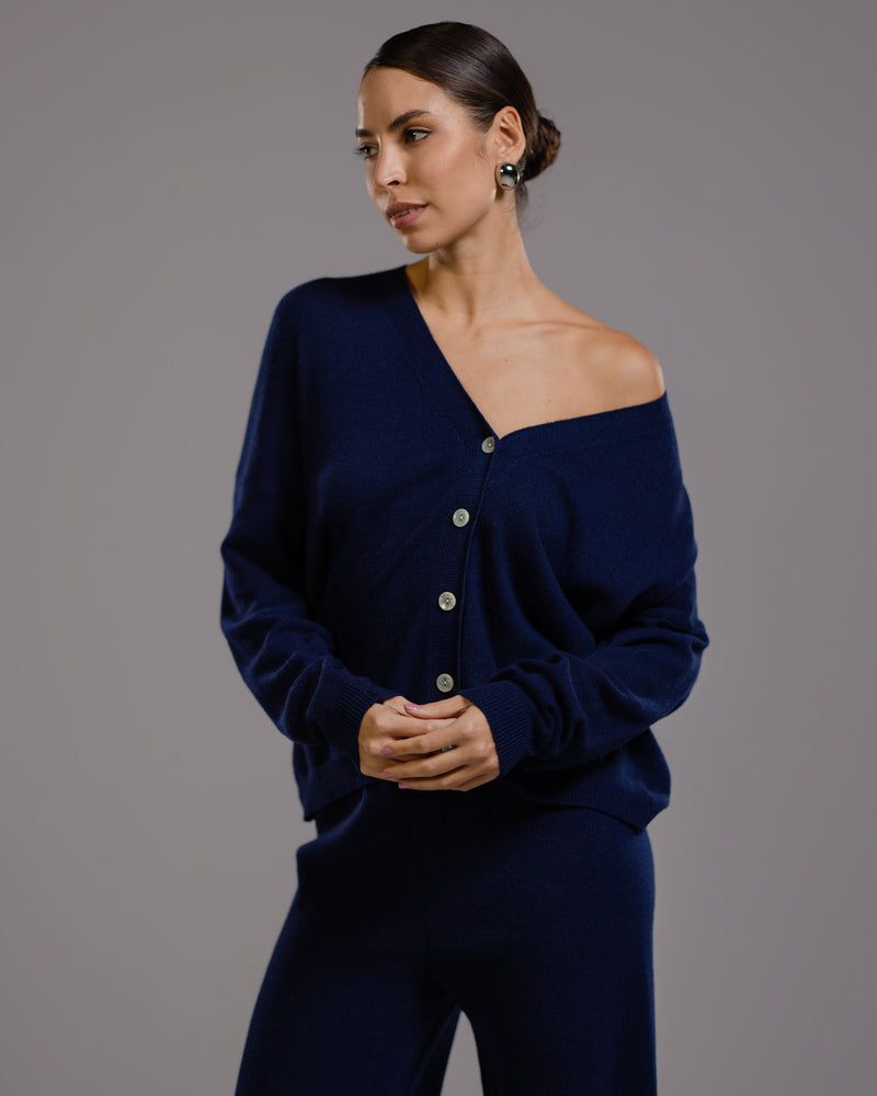 Bonnie Button Up Cardigan | Navy | Cashmere-Wool Blend