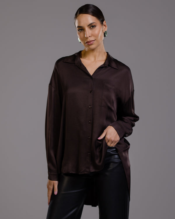 Kailin Satin Shirt | Espresso Brown