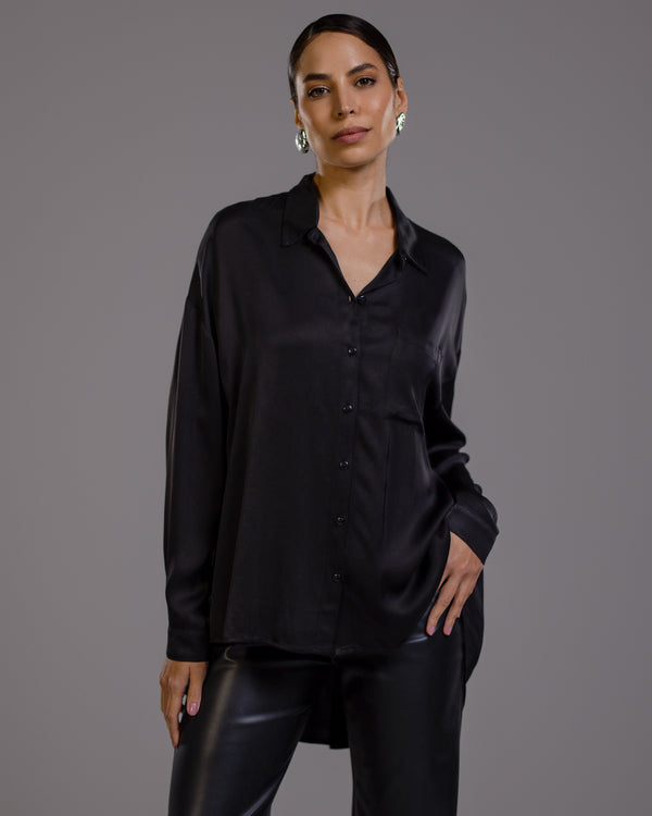 Kailin Satin Shirt | Black