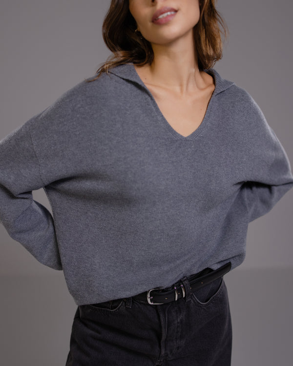 Celeste Open Collar Sweater | Dark Grey